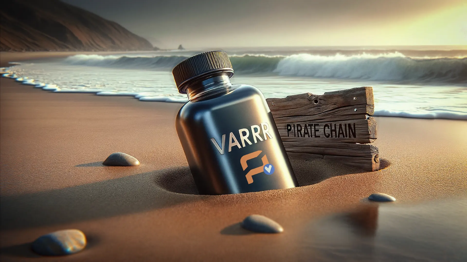 vARRR can on a Pirate Chain beach